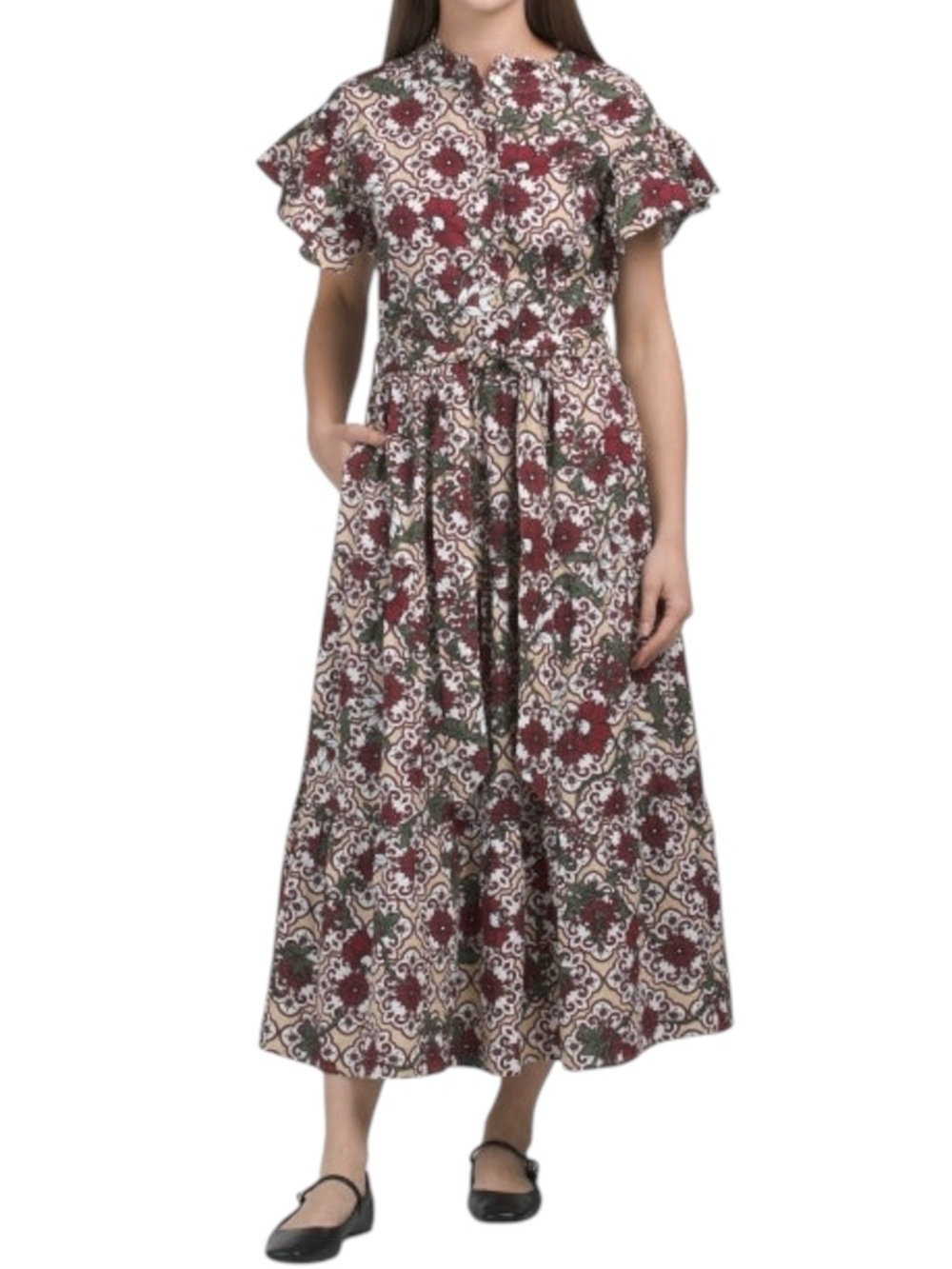NWOT LEA Floral Short Sleeve Ruffle Maxi Dress L